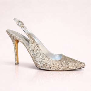 Manolo Blahnik Custom Silver Strass Crystal Slingback Heels